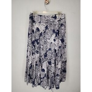Karen Kane Women Blue White Paisley Print 100% Cotton Maxi Skirt Size Large L